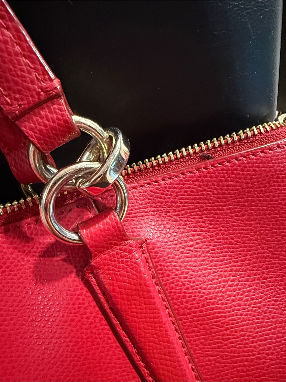 Coach Red Leather Tote with Gold Accents - Picture 3 of 12